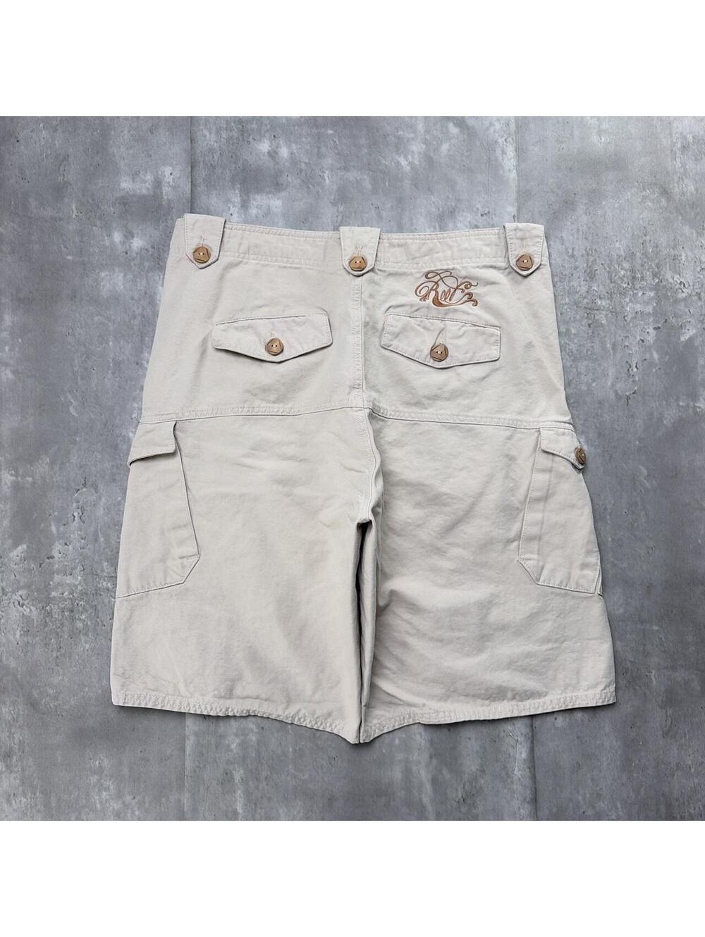 Y2K Beige Reef Surf Grunge Baggy Cargo Shorts